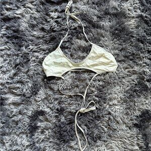 Iridescent Metallic Cut-Out Bikini Top | Halter Holographic Swim Top | Silver